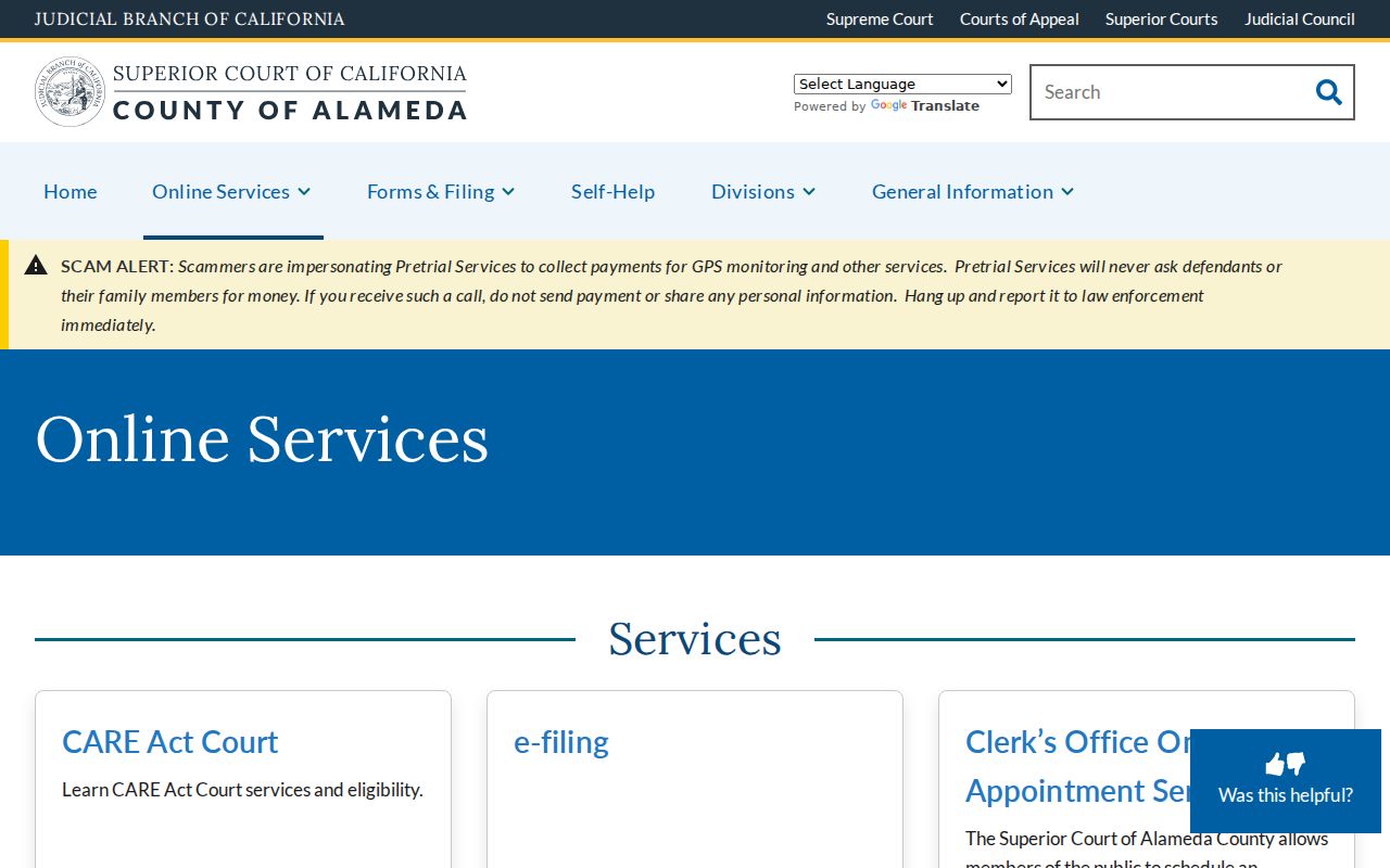 Alameda County residents directory Superior Court online services