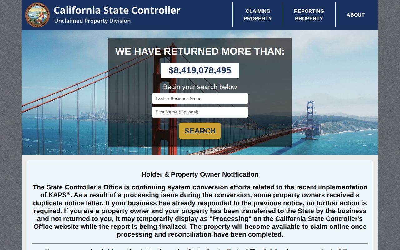 Alameda County residents directory California unclaimed property search