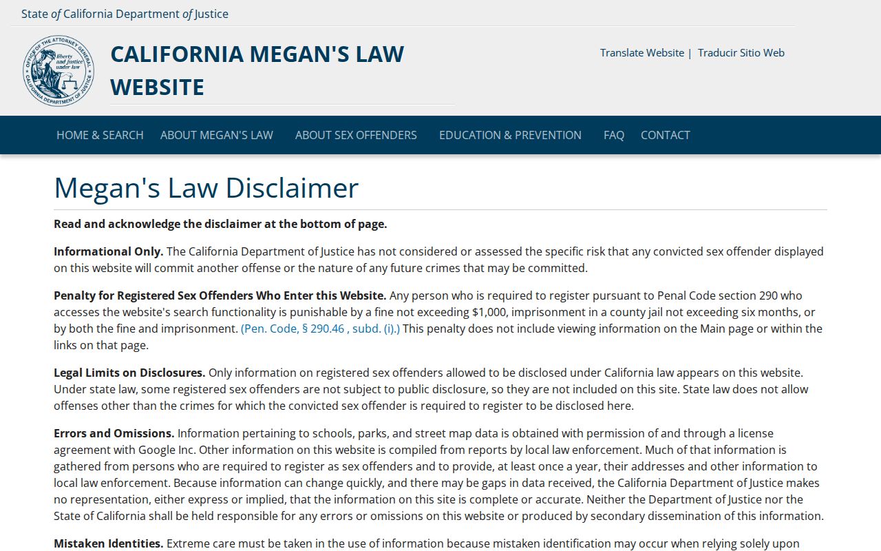 Alameda County resident lookup California Megan's Law registry