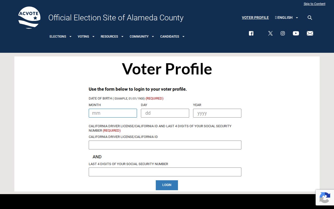 Alameda County resident lookup My Voter Profile