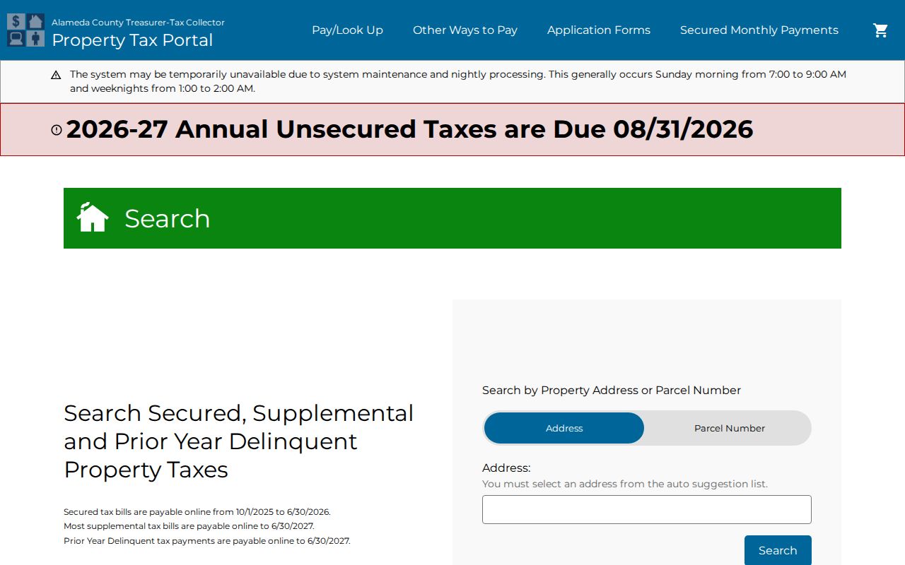 Alameda County street directory property tax address search